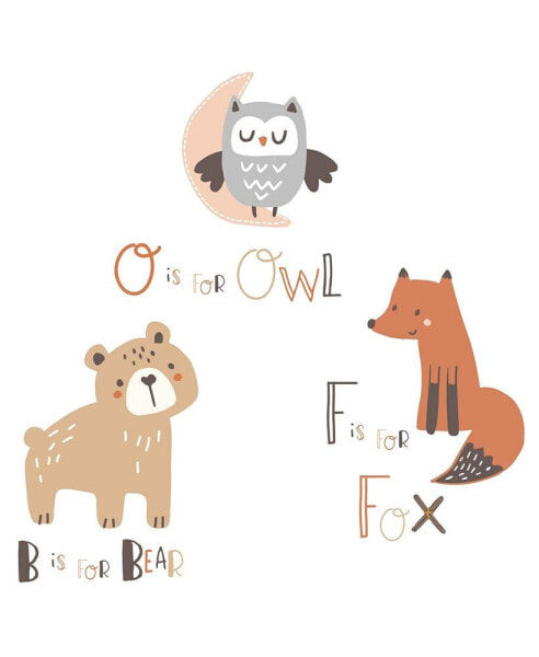 Animal Alphabet Beige/Gray Bear/Owl/Fox Woodland Wall Decals