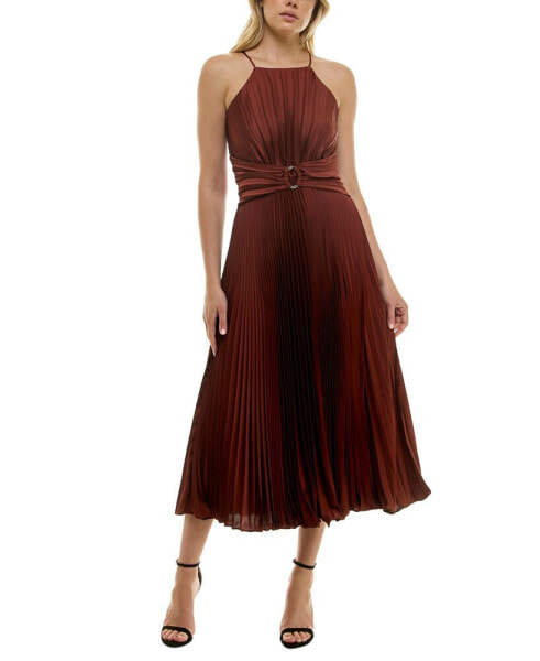 Women's Halter Belted Pleated Chiffon Midi Dress