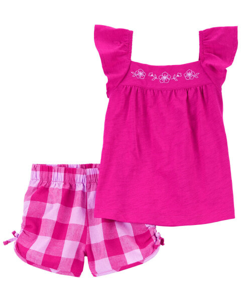 Baby 2-Piece Flutter Sleeves & Gingham Short Set 12M