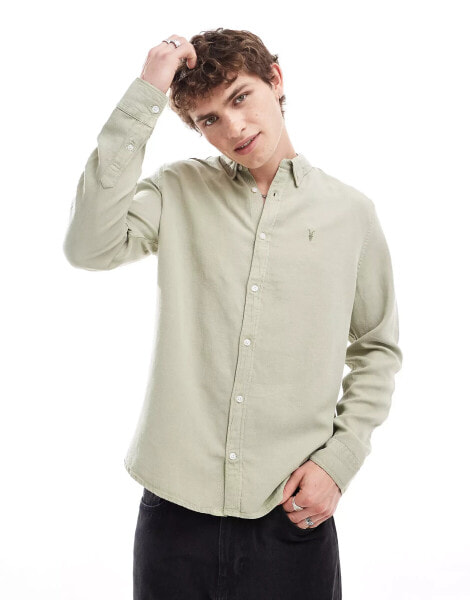 AllSaints Laguna long sleeve linen shirt in green