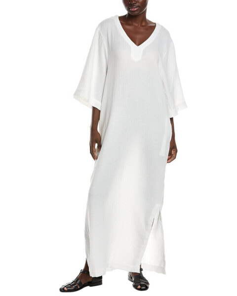 Barefoot Dreams Malibu Collection Sun Soaked Crinkle V-Neck Caftan Women's White