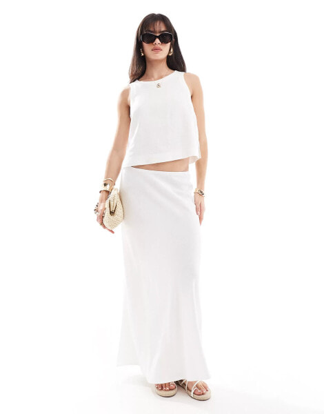 New Look linen mix midi skirt in white