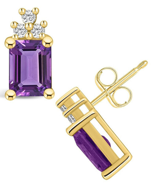 Amethyst (3-1/5 ct. t.w.) and Diamond (1/5 ct. t.w.) Stud Earrings in 14K Yellow Gold