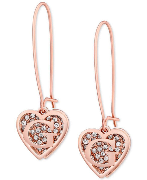 Rose Gold-Tone Pavé Heart Logo Drop Earrings