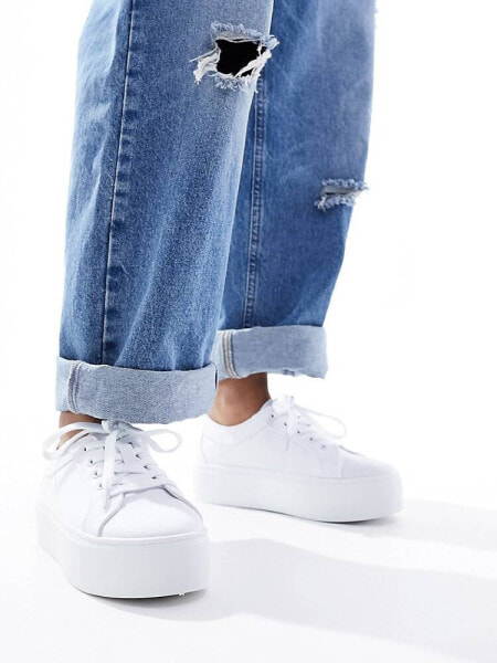 ASOS DESIGN Divide lace up flatform trainer in white