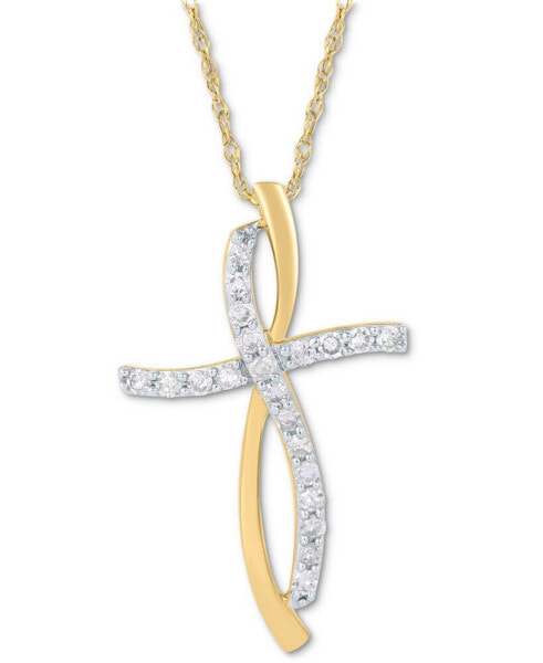 Macy's diamond Curved Cross 18" Pendant Necklace (1/4 ct. t.w.) in 10k Gold