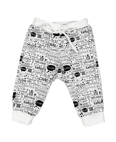 Baby Boys Hello Languages Printed Joggers