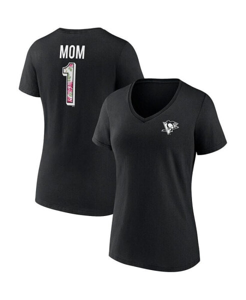 Women's Black Pittsburgh Penguins Team Mother's Day V-Neck T-shirt