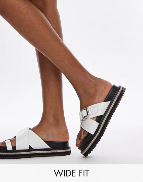 Topshop Wide Fit – Jenny – Espadrille-Sandalen in Kroko-Weiß mit Schnalle