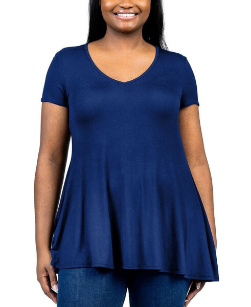 Plus Size Short Sleeve V-Neck Tunic Top