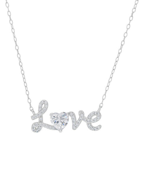 Silver Plated Brass Cubic Zirconia Love Heart Necklace