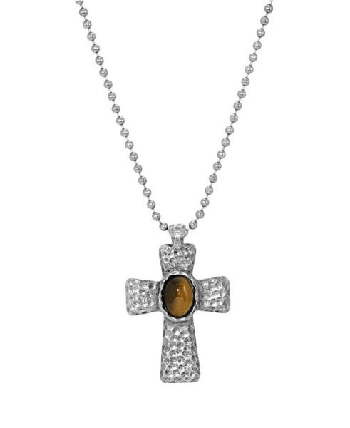 Подвеска Symbols of Faith Tiger's Eye Hammered Metal Cross
