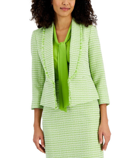Women's Tweed Fringe-Trim Shawl-Collar Jacket