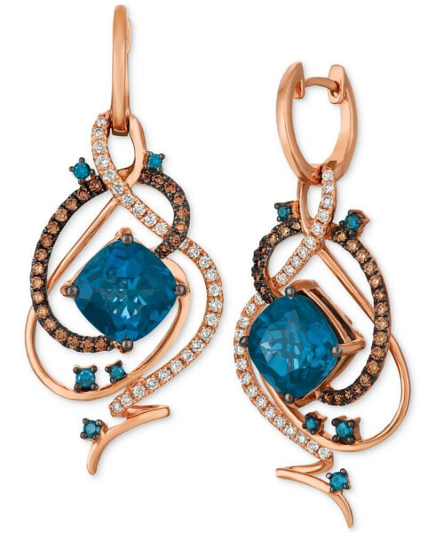 Crazy Collection® Deep Sea Blue Topaz™ (7-1/2 ct. t.w.) & Diamond (1 ct. t.w.) Drop Earrings in 14k Rose Gold