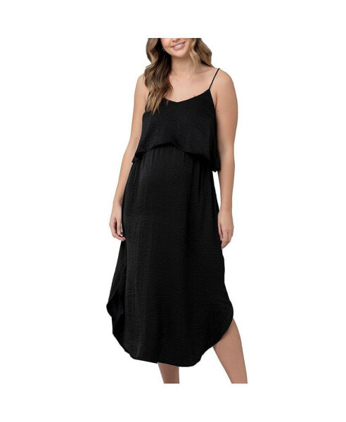 Maternity Nursing Slip Satin Dress Black