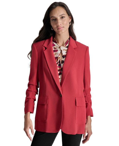 Women's Ruched-Sleeve One-Button Blazer