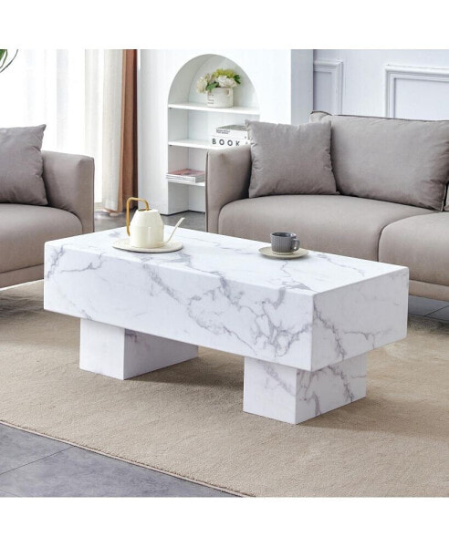 Modern White Coffee Table with Patterns, Perfect for Living Rooms, 43.3"x21.6"x17.2"