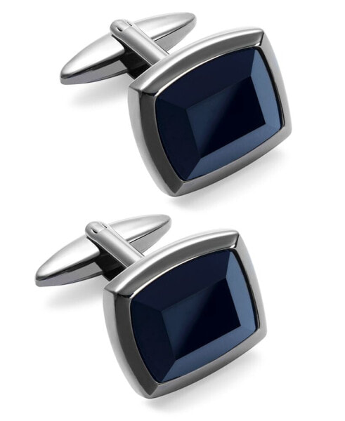 Sutton by Men's Stainless Steel and Jet Stone Cuff Links