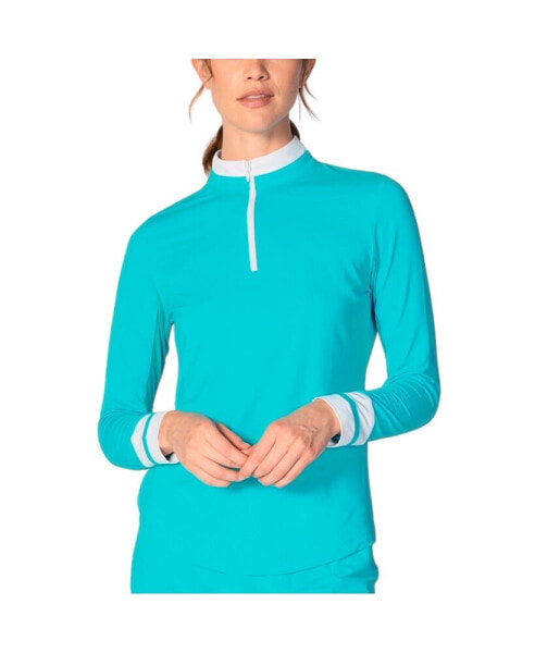 Women's COLOR BLOCK QUARTER ZIP TOP CARIBBEAN TURQ. XSmall