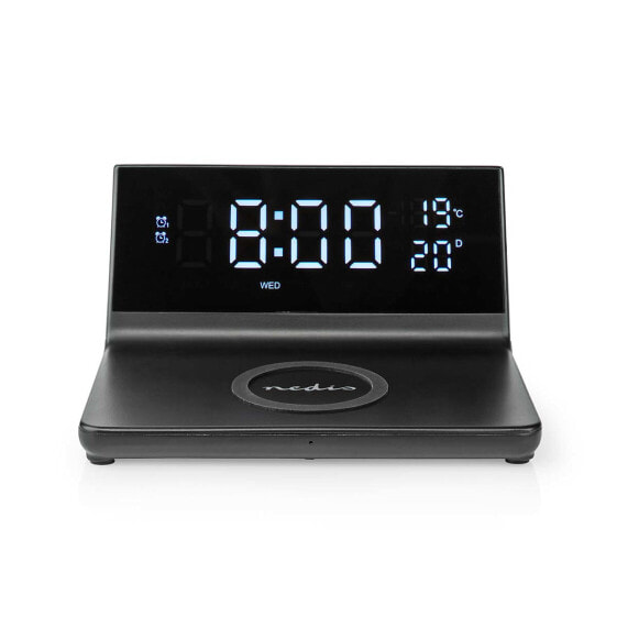 Nedis Alarm clock with wireless charging - Digital alarm clock - Rectangle - Black - Acrylonitrile butadiene styrene (ABS) - 24h - 1 °C