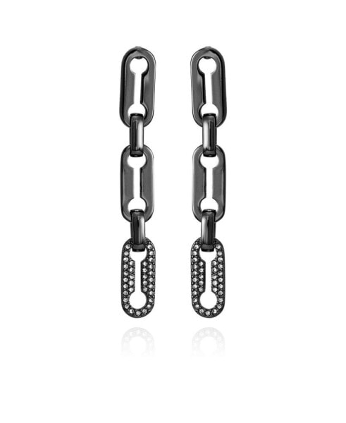 Hematite-Tone Link Dangle Drop Earrings