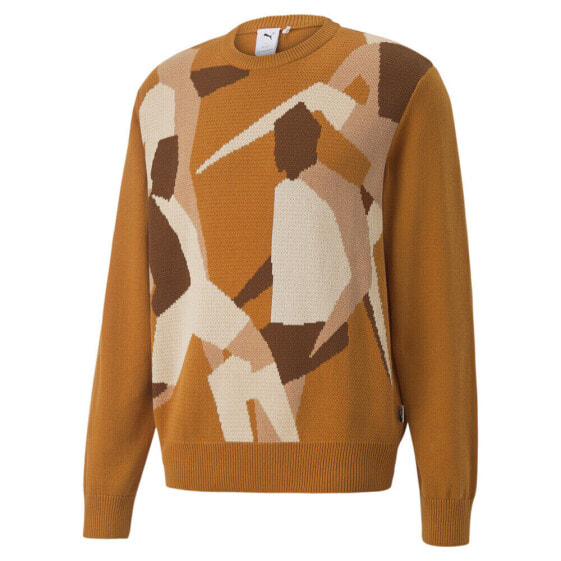 Puma Players' Lounge Knit Graphic Crew Neck Long Sleeve Sweater Mens Orange 535