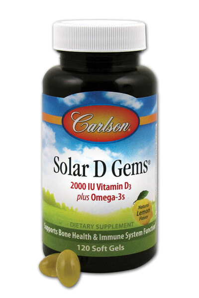 Carlson Solar D Gems Natural Lemon --Витамин Д со вкусом лимона - 2000 МЕ - 120 капсул