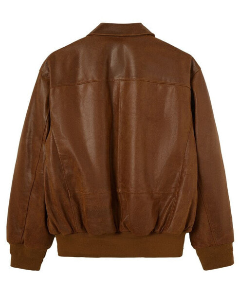 Men A-2 Distressed Leather Flight Bomber Jacket