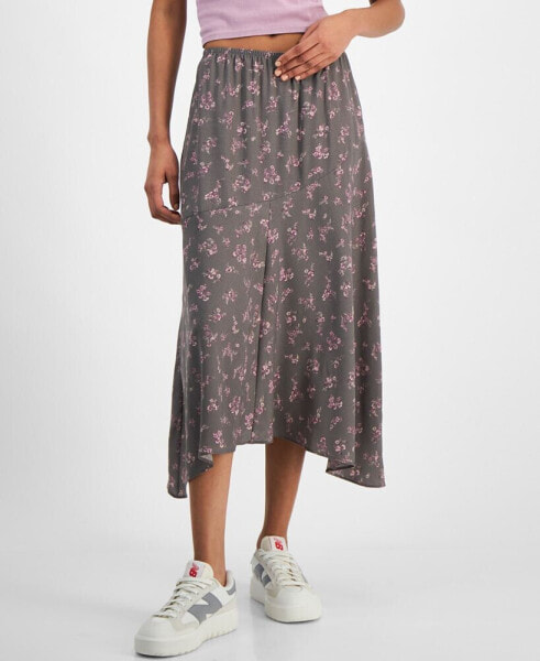 Juniors' Printed Asymmetric Maxi Skirt