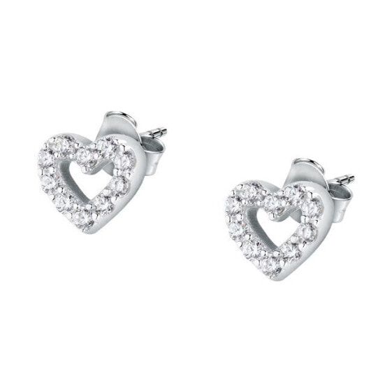 Shiny earrings with zircons Hearts Silver LPS01AWV11