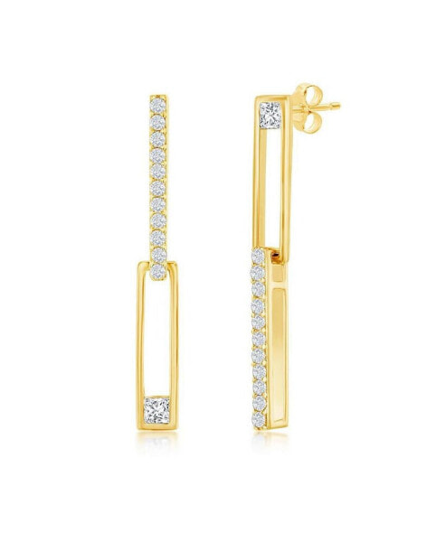 Sterling Silver or Gold Plated over Sterling Silver Asymmetric Paperclip CZ Earrings