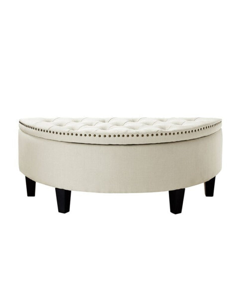 Jolie Upholstered Tufted Half Moon Storage Ottoman with Nailhead Trim