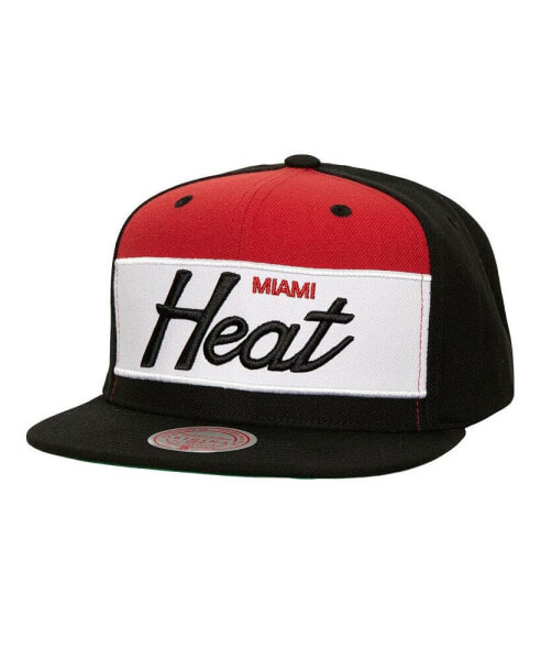 Men's White, Black Miami Heat Retro Sport Colorblock Script Snapback Hat
