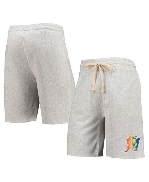 Men's Oatmeal Miami Marlins Mainstream Logo Terry Tri-Blend Shorts