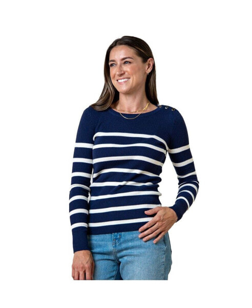 Women's Long Sleeve Breton Button Sweater Made from Organic Cotton