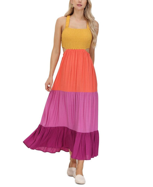 Women's Smocked Colorblock Maxi Dress