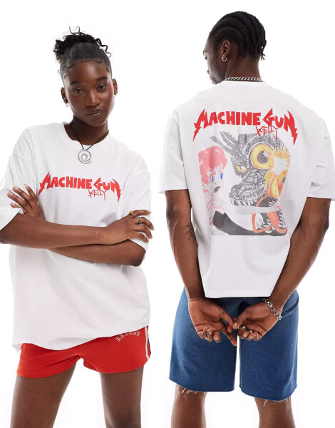 ASOS DESIGN unisex graphic license tee in white with Machine Gun Kelly prints