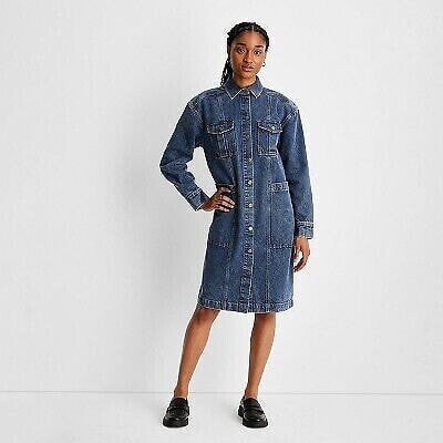 Women's Long Sleeve Button-Up Denim Midi Dress - Future Collective with Reese