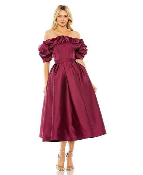 Women's Off The Shoulder Tea Length Gown
