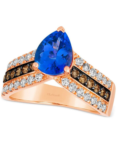 Blueberry Tanzanite (1-1/2 ct. t.w.) & Diamond (3/4 ct. t.w.) V Ring in 14k Rose Gold