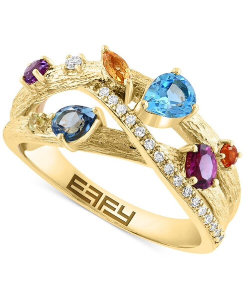 EFFY® Multi-Gemstone (1-1/10 ct. t.w.) & Diamond (1/10 ct. t.w.) Crossover Ring in 14k Gold