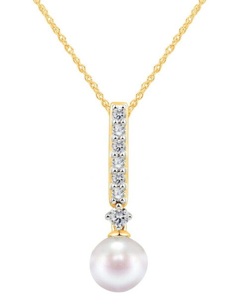 Cultured Freshwater Pearl 7-7.5mm and Diamond 1/5 ct. tw. Pendant 18" Necklace in 14k White Gold (Also Available in 14k Yellow or 14k Rose Gold)