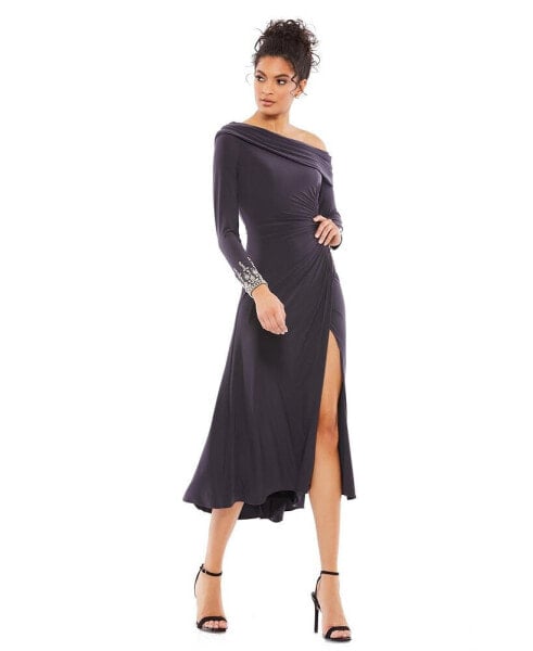 Women's Ieena Foldover Long Sleeve Jeweled Midi Dress