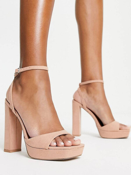 ASOS DESIGN Noun platform barely there heeled sandals in beige