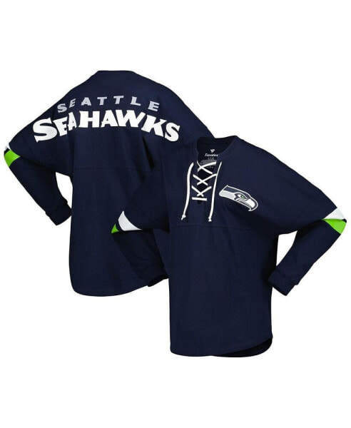 Футболка с длинным рукавом Fanatics Seattle Seahawks Spirit Jersey Lace-Up V-Neck для женщин