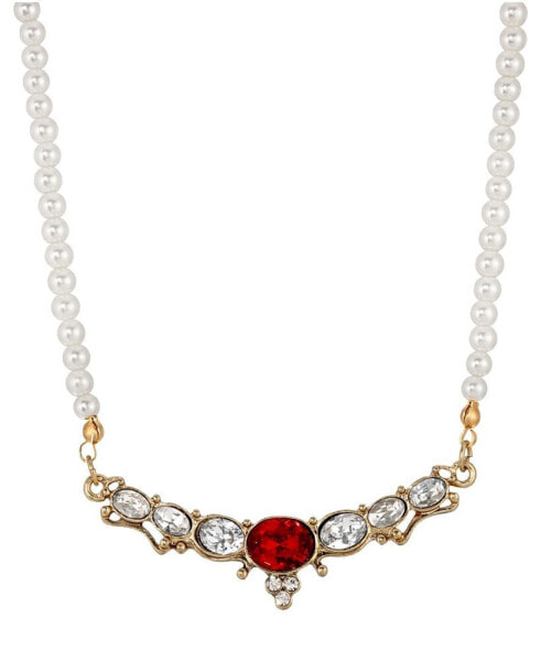 2028 imitation Pearl Red Glass Crystal Collar Necklace