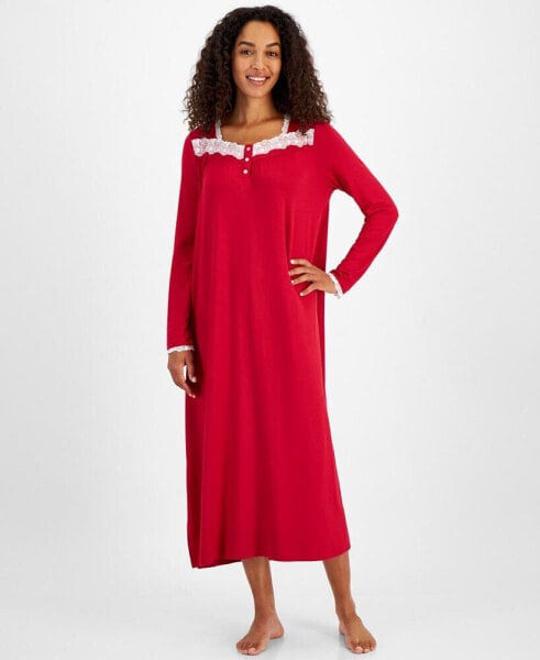 Women's Soft Knit Lace-Trim Nightgown, Created for Macy's