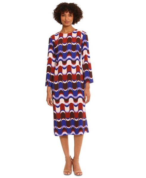 Women's Printed Long-Sleeve Midi Dress