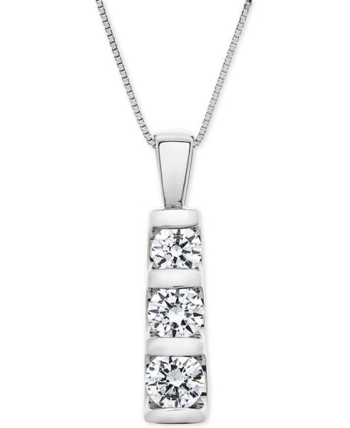 Macy's diamond Graduated Three-Stone Pendant Necklace (1 ct. t.w.) in 14k White Gold or 14k Yellow Gold, 18" + 2" extender