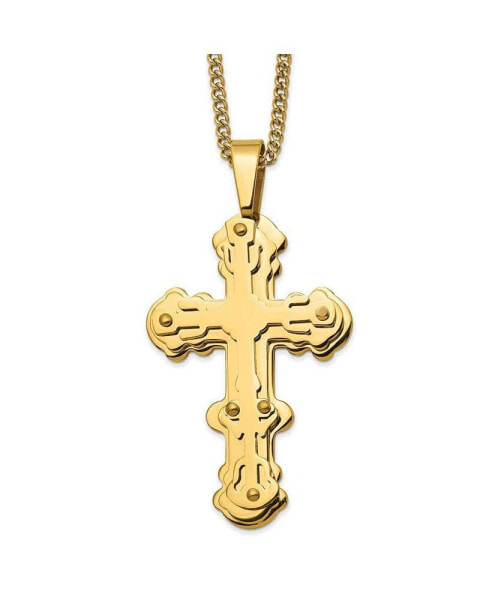 Yellow IP-plated Cross Pendant Curb Chain Necklace